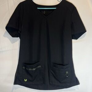 Urbane Women's Double Pocket Black Scrub Top, Medium, Utility Straps Nurse Vet 3